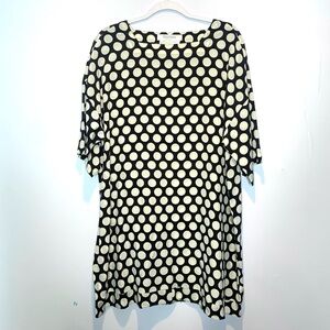 MaxMara Polka Dot Loose Fit Silk Shift Dress Black Cream Short Sleeves